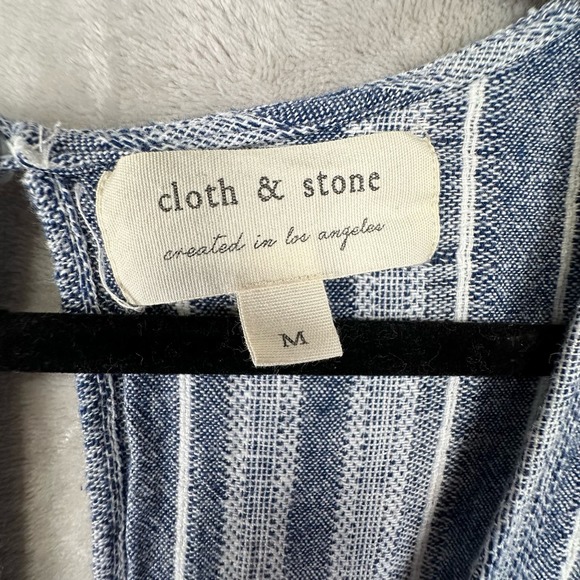 Cloth & Stone Jumpsuit Women Medium Blue Striped Linen Pants Sleeveless Resort - Picture 9 of 16